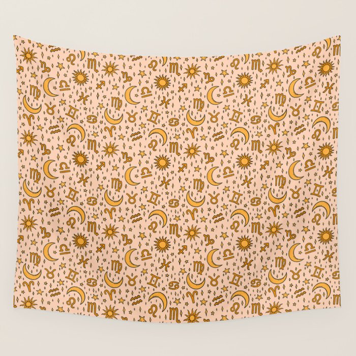 Zodiac Sun and Star Print in Cream Wall Tapestry Gallery Image 4