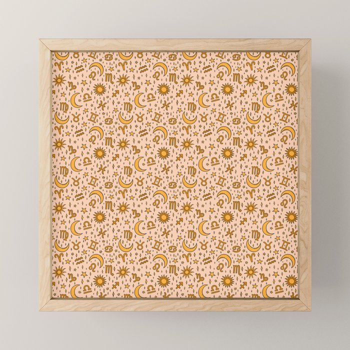 Zodiac Sun and Star Print in Cream Mini Art Print Gallery Image 1