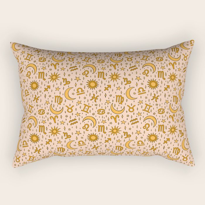 Zodiac Sun and Star Print in Cream Rectangular Pillow