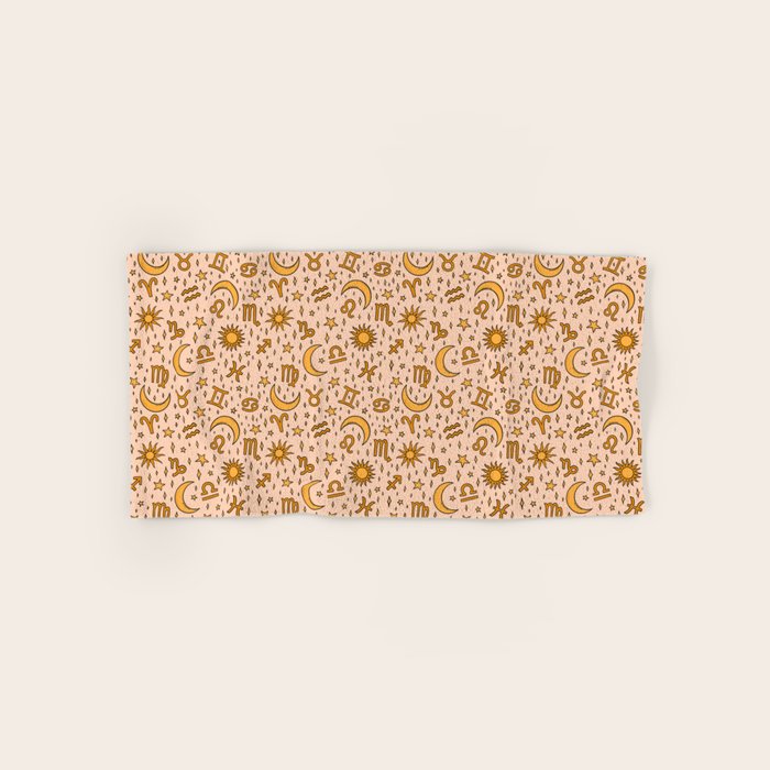 Zodiac Sun and Star Print in Cream Bath Towel Gallery Image 1