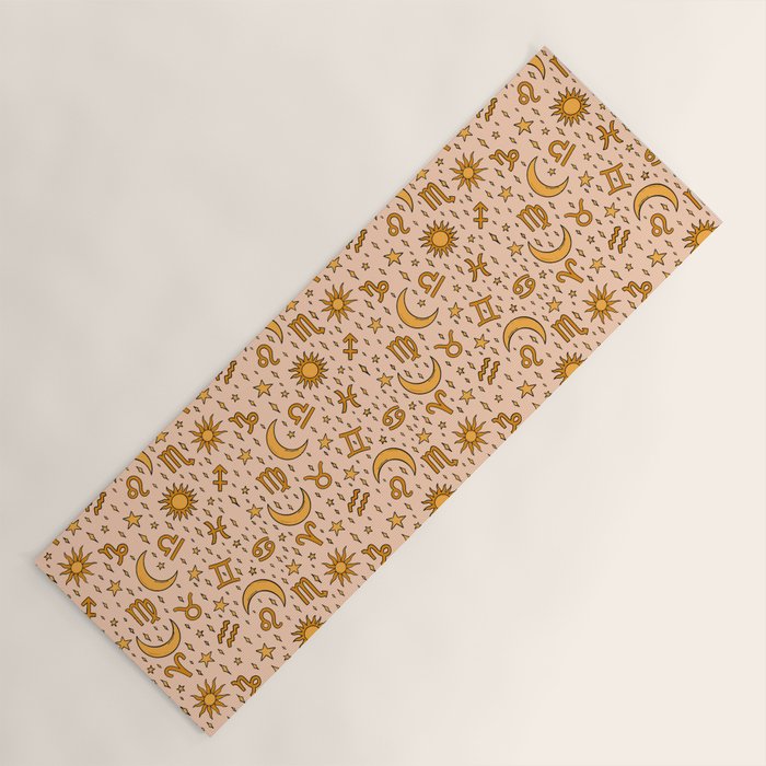 Zodiac Sun and Star Print in Cream Yoga Mat Gallery Image 1