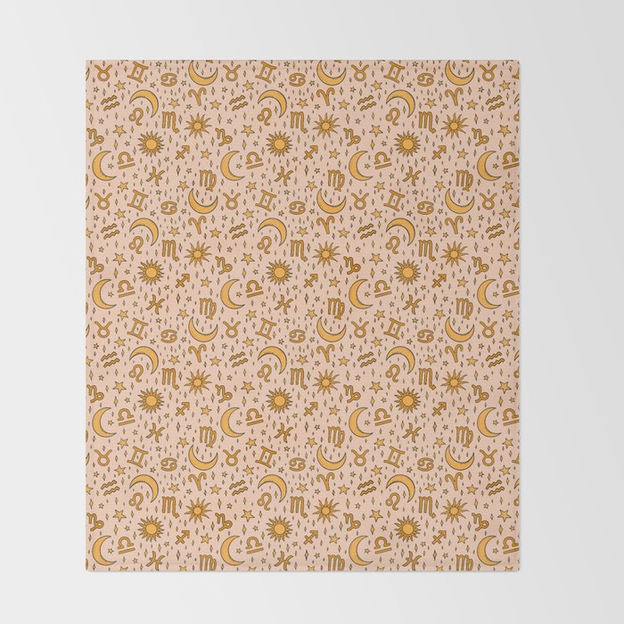 Zodiac Sun and Star Print in Cream Throw Blanket Gallery Image 2