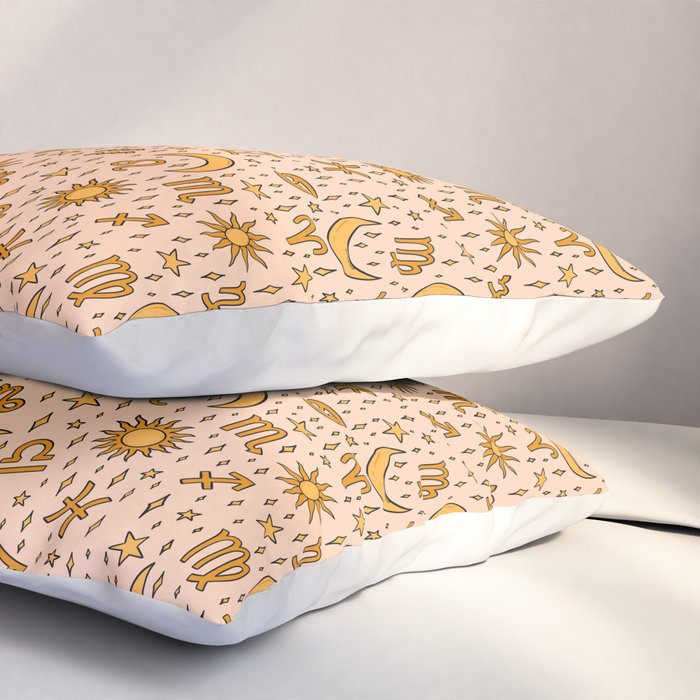 Zodiac Sun and Star Print in Cream Pillow Sham Gallery Image 3