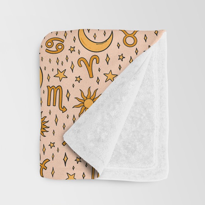 Zodiac Sun and Star Print in Cream Throw Blanket Gallery Image 3