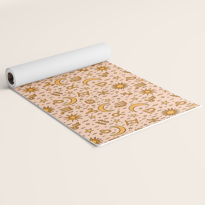 Zodiac Sun and Star Print in Cream Yoga Mat Gallery Image 2