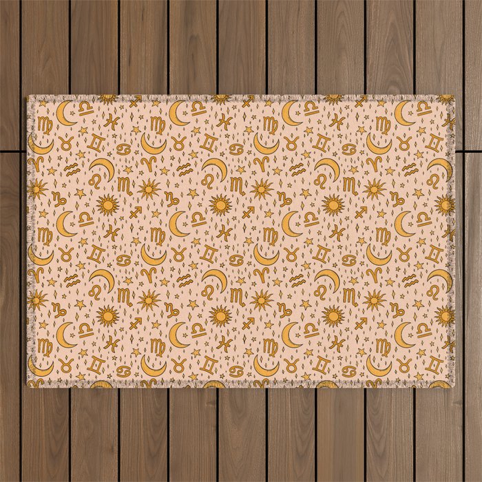 Zodiac Sun and Star Print in Cream Outdoor Rug Gallery Image 1