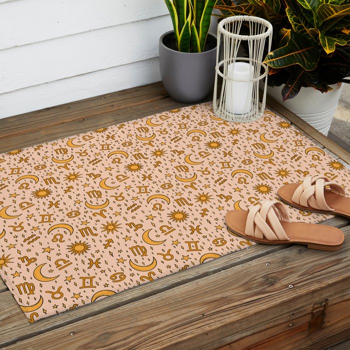 Zodiac Sun and Star Print in Cream Outdoor Rug Gallery Image 2