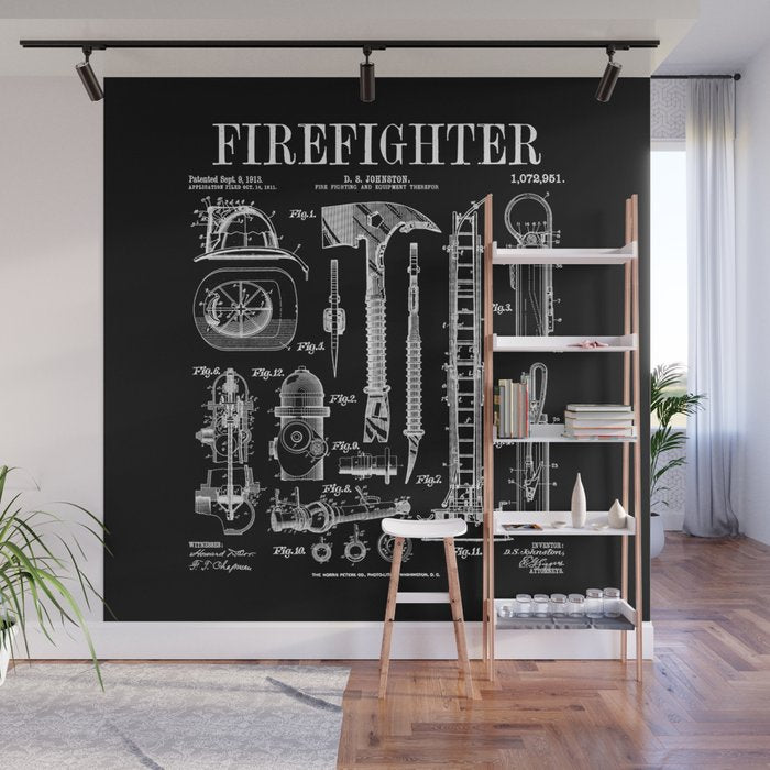 Firefighter Fire Department Fireman Vintage Patent Print Wall Mural Gallery Image 1
