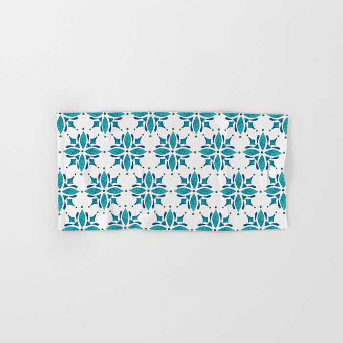 Teal Watercolor Tile Pattern Bath Towel Gallery Image 1