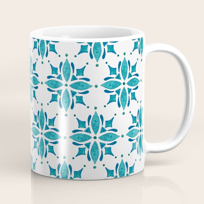 Teal Watercolor Tile Pattern Coffee Mug Gallery Image 1