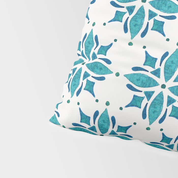 Teal Watercolor Tile Pattern Pillow Sham Gallery Image 4