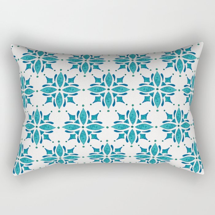 Teal Watercolor Tile Pattern Rectangular Pillow Gallery Image 1
