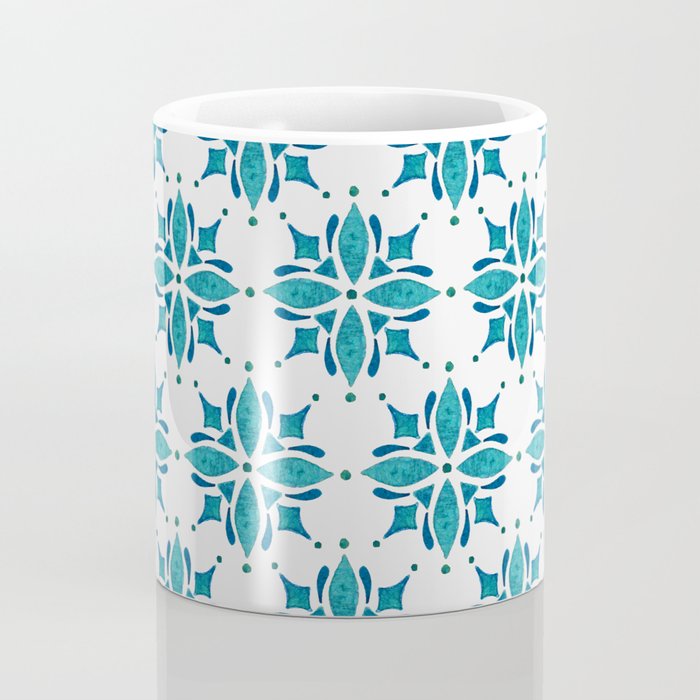 Teal Watercolor Tile Pattern Coffee Mug Gallery Image 4