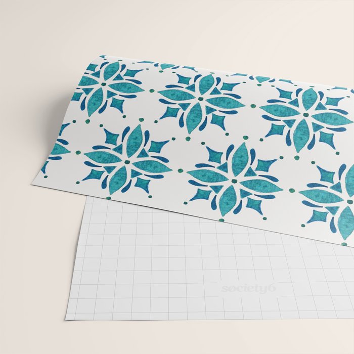 Teal Watercolor Tile Pattern Wrapping Paper Gallery Image 2