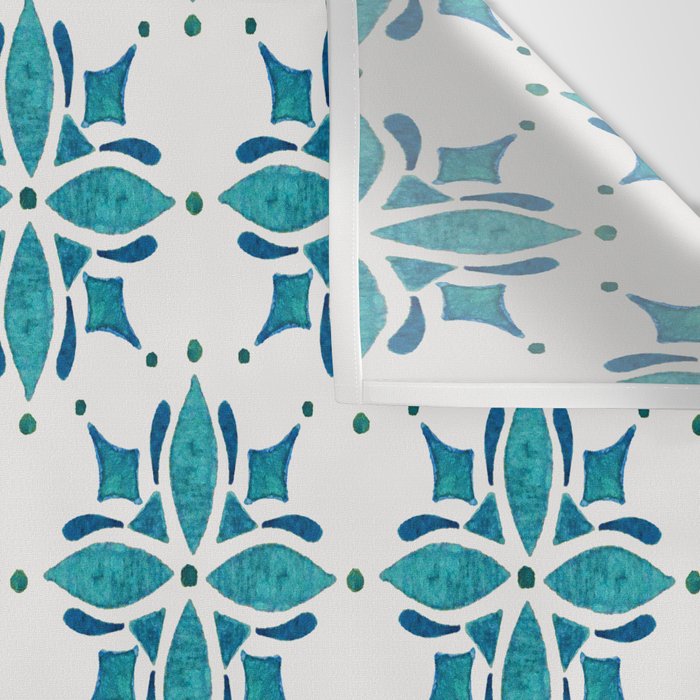 Teal Watercolor Tile Pattern Wall Tapestry Gallery Image 3