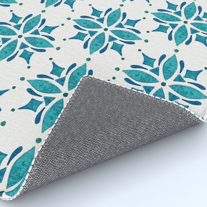 Teal Watercolor Tile Pattern Rug Gallery Image 4