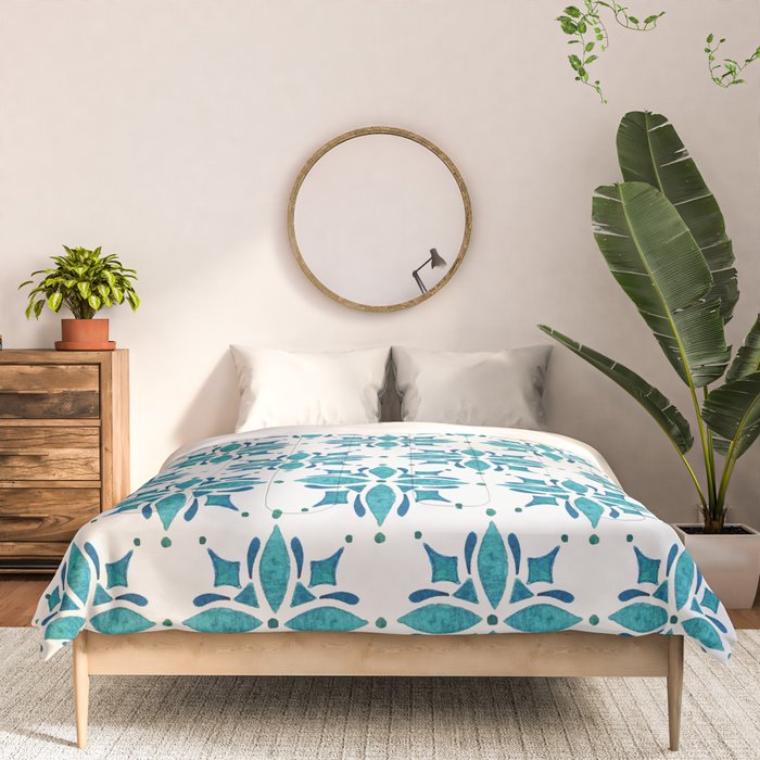 Teal Watercolor Tile Pattern Comforter Gallery Image 3