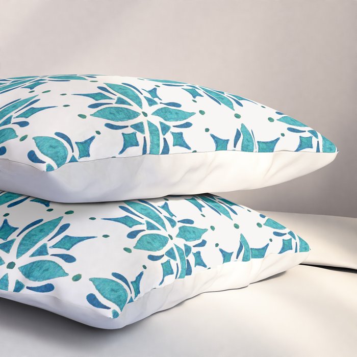 Teal Watercolor Tile Pattern Pillow Sham Gallery Image 3