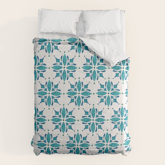 Teal Watercolor Tile Pattern Comforter Gallery Image 6