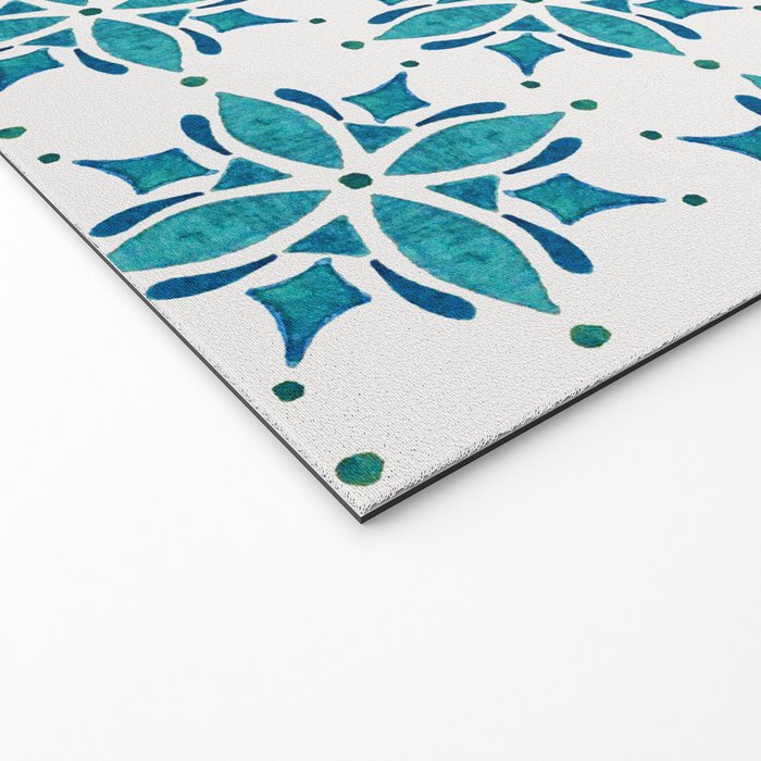 Teal Watercolor Tile Pattern Welcome Mat Gallery Image 2
