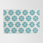 Teal Watercolor Tile Pattern Rug Gallery Image 2