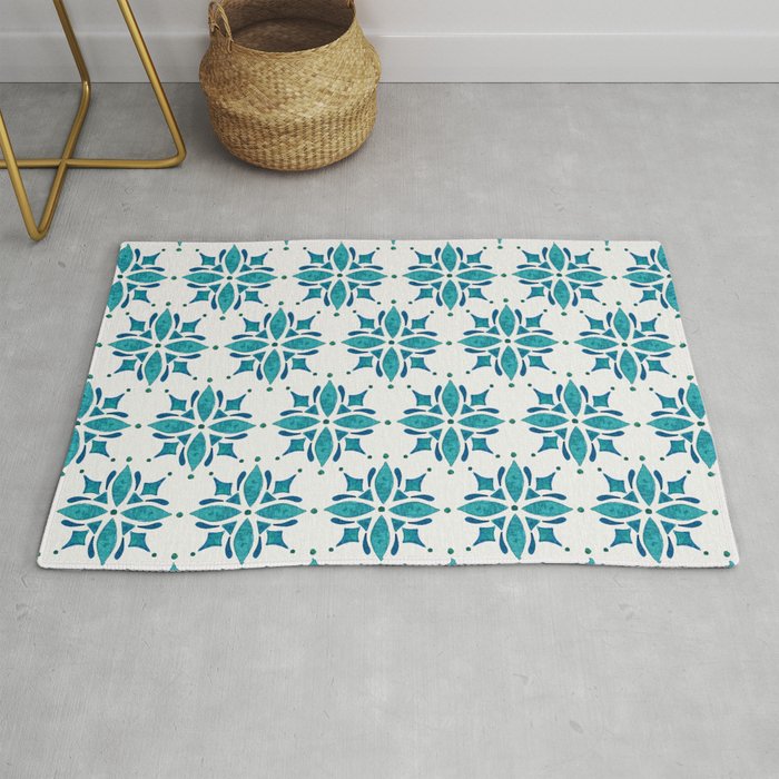 Teal Watercolor Tile Pattern Rug Gallery Image 1