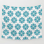 Teal Watercolor Tile Pattern Wall Tapestry Gallery Image 4