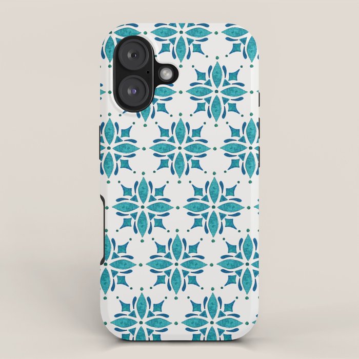 Teal Watercolor Tile Pattern iPhone Case Gallery Image 1