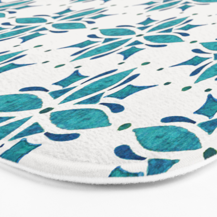 Teal Watercolor Tile Pattern Bath Mat Gallery Image 3