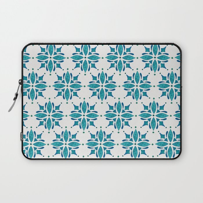 Teal Watercolor Tile Pattern Laptop Sleeve Gallery Image 1