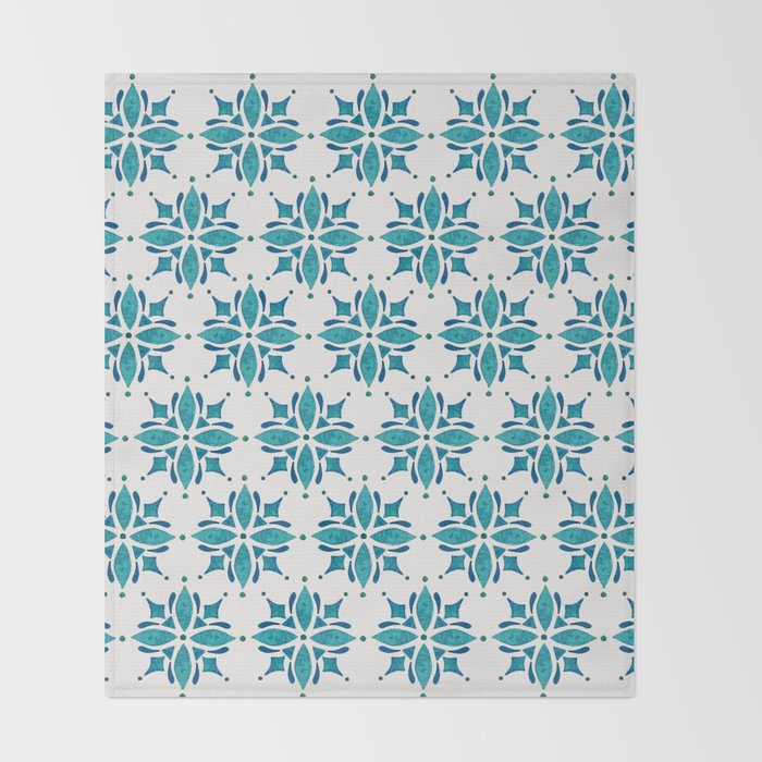 Teal Watercolor Tile Pattern Throw Blanket Gallery Image 2