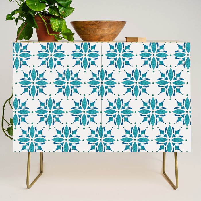 Teal Watercolor Tile Pattern Credenza Gallery Image 1
