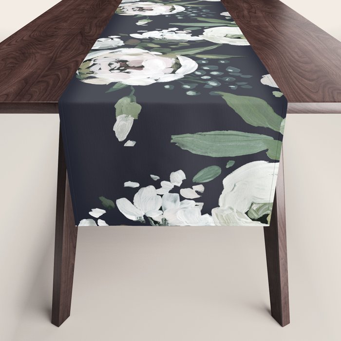 Blush pink white green black watercolor modern floral Table Runner Gallery Image 1