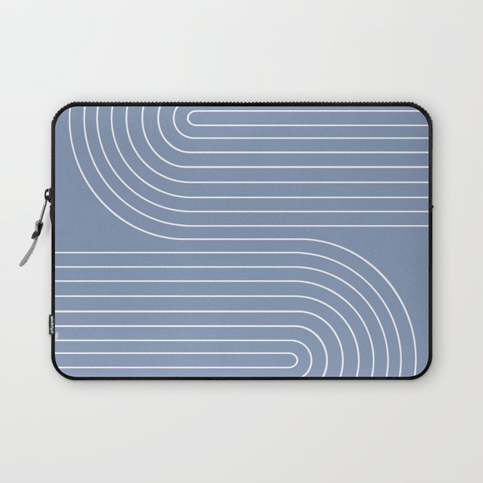 Minimal Line Curvature XIII Natural Blue Mid Century Modern Arch Abstract Laptop Sleeve Gallery Image 1