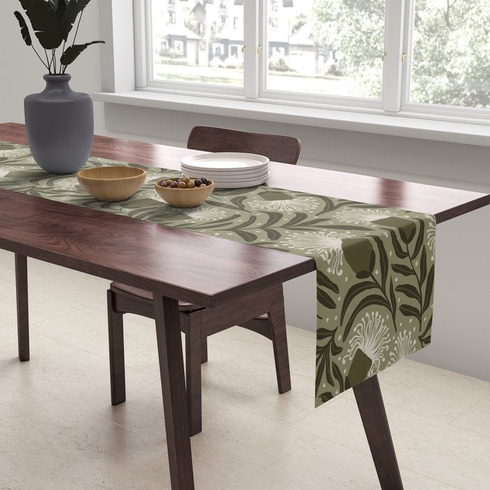 Whimsical Florals / Cream & Green Table Runner Gallery Image 2