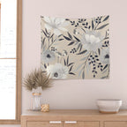 Modern, Boho, Floral Prints, Beige, Gray and White Wall Tapestry Gallery Image 2