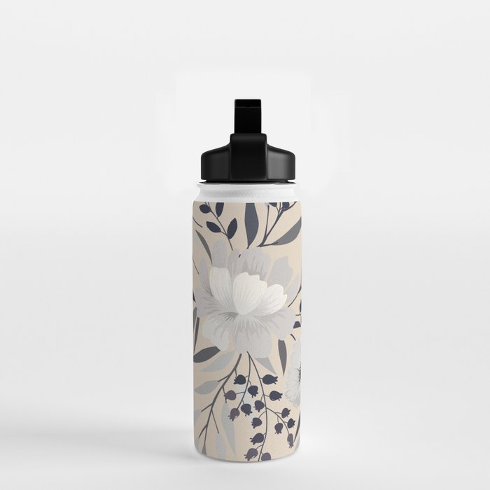 Modern, Boho, Floral Prints, Beige, Gray and White Water Bottle Gallery Image 2