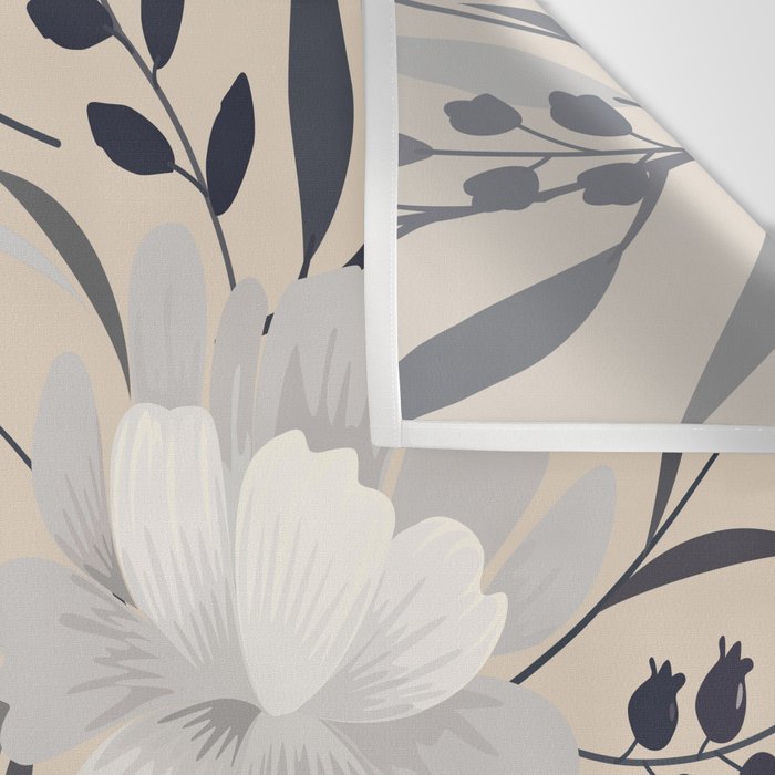 Modern, Boho, Floral Prints, Beige, Gray and White Wall Tapestry Gallery Image 3
