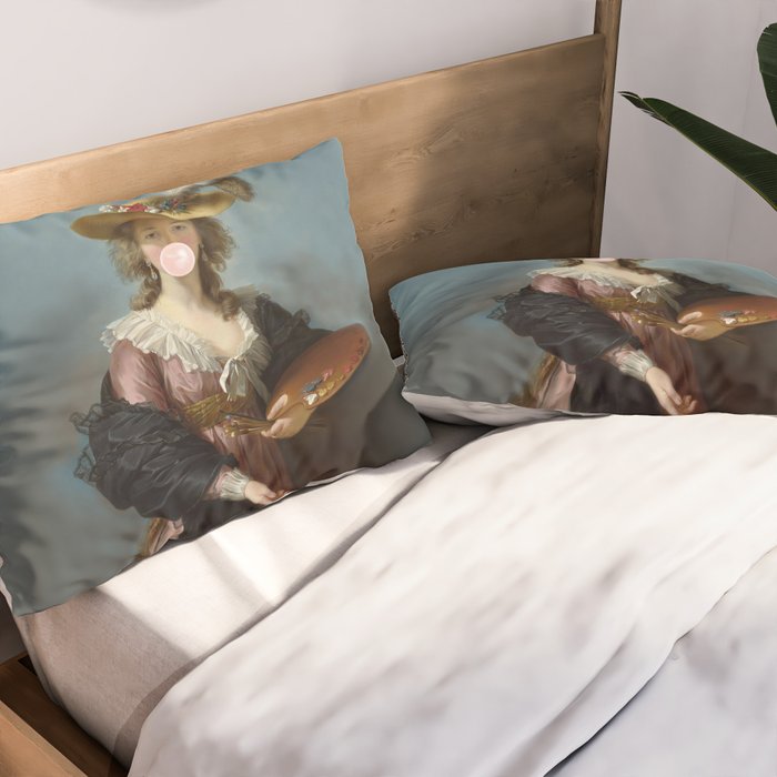 Bubble Gum Diva in a Straw Hat Pillow Sham Gallery Image 2
