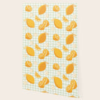 Lemons on Pastel Sage Green Gingham Wallpaper Gallery Image 2