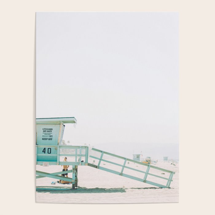 lifeguard station print, printable beach art, beach print, surf art, California print, turquoise Poster Gallery Image 1