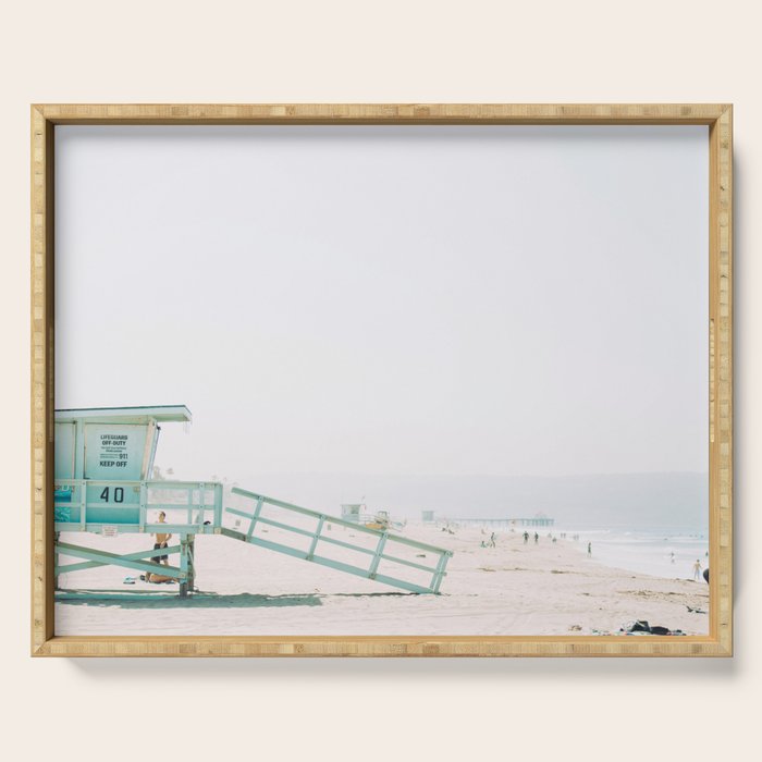 lifeguard station print, printable beach art, beach print, surf art, California print, turquoise Serving Tray Gallery Image 1