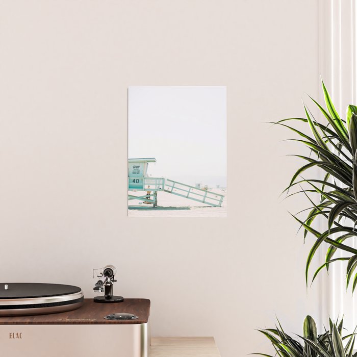 lifeguard station print, printable beach art, beach print, surf art, California print, turquoise Poster Gallery Image 2