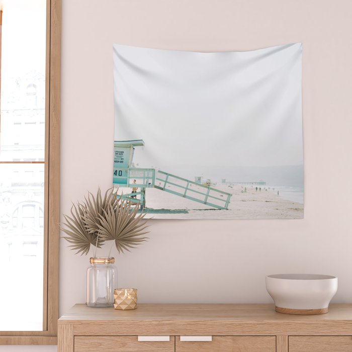 lifeguard station print, printable beach art, beach print, surf art, California print, turquoise Wall Tapestry Gallery Image 2