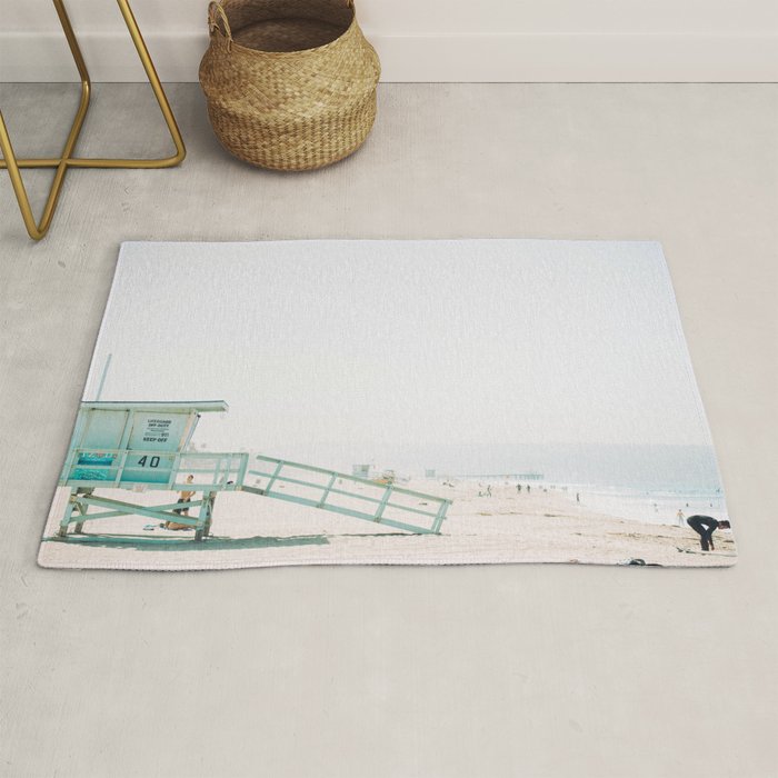 lifeguard station print, printable beach art, beach print, surf art, California print, turquoise Rug Gallery Image 1