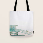 lifeguard station print, printable beach art, beach print, surf art, California print, turquoise Tote Bag Gallery Image 1