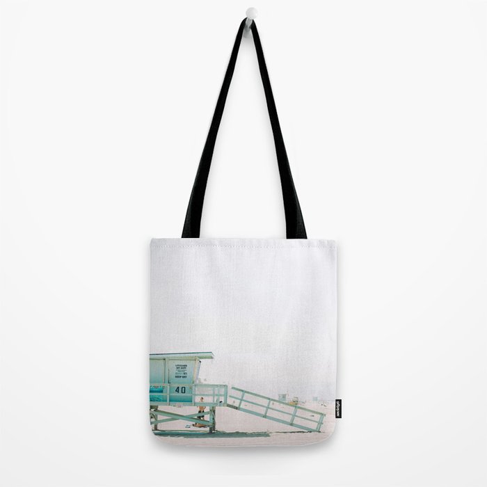 lifeguard station print, printable beach art, beach print, surf art, California print, turquoise Tote Bag Gallery Image 2