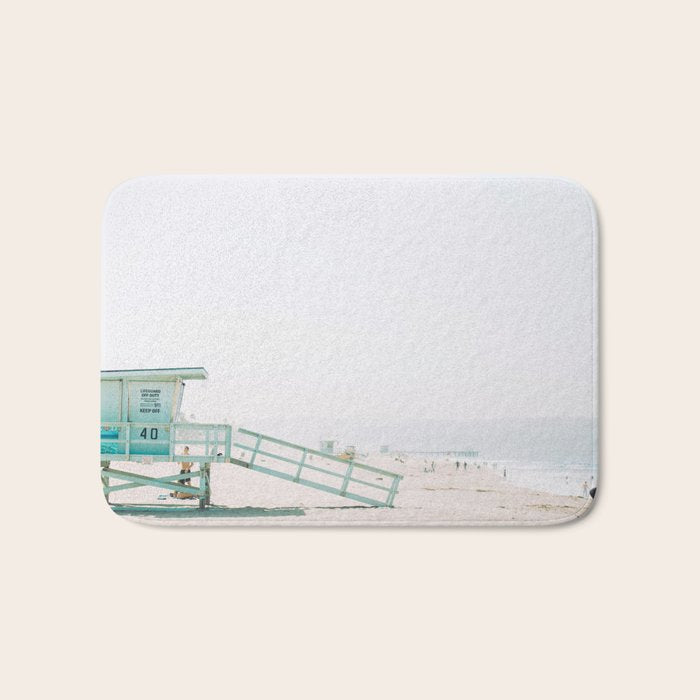 lifeguard station print, printable beach art, beach print, surf art, California print, turquoise Bath Mat Gallery Image 1