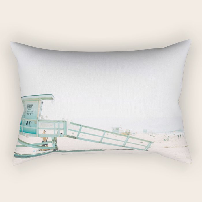 lifeguard station print, printable beach art, beach print, surf art, California print, turquoise Rectangular Pillow Gallery Image 1