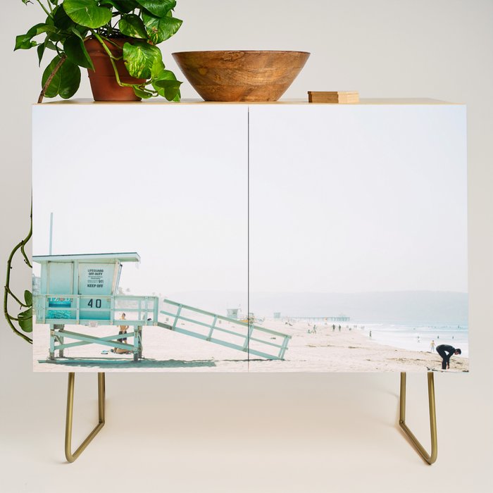 lifeguard station print, printable beach art, beach print, surf art, California print, turquoise Credenza Gallery Image 1